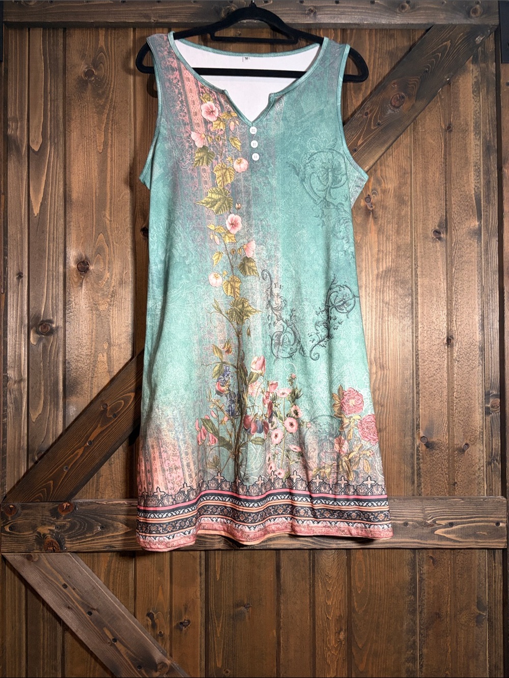 Source Unknown Mint Green Floral Sleeveless Tank